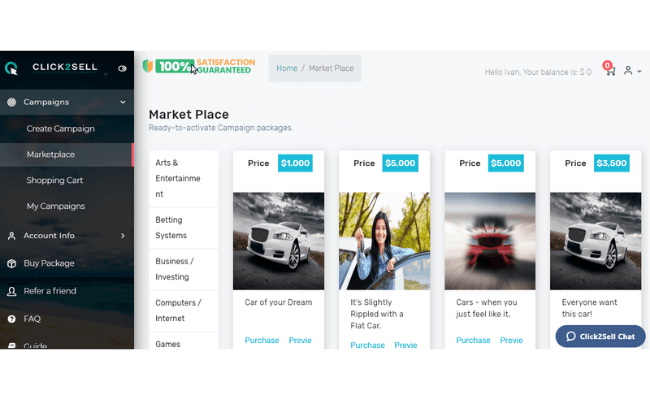 Click2sell Dashboard