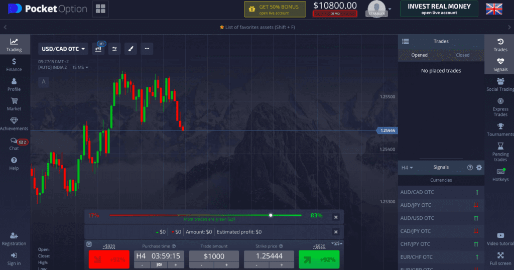 Pocket Option Trading Interface