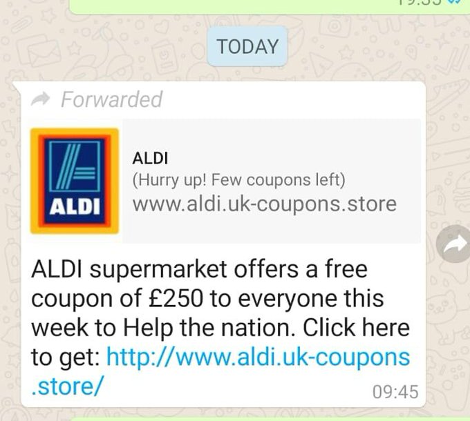 Aldi Gift Card Scam Tweet