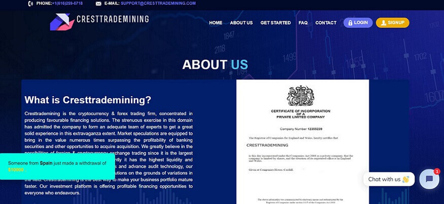 CrestTradeMining Review - Fake Certificate of Incorporation