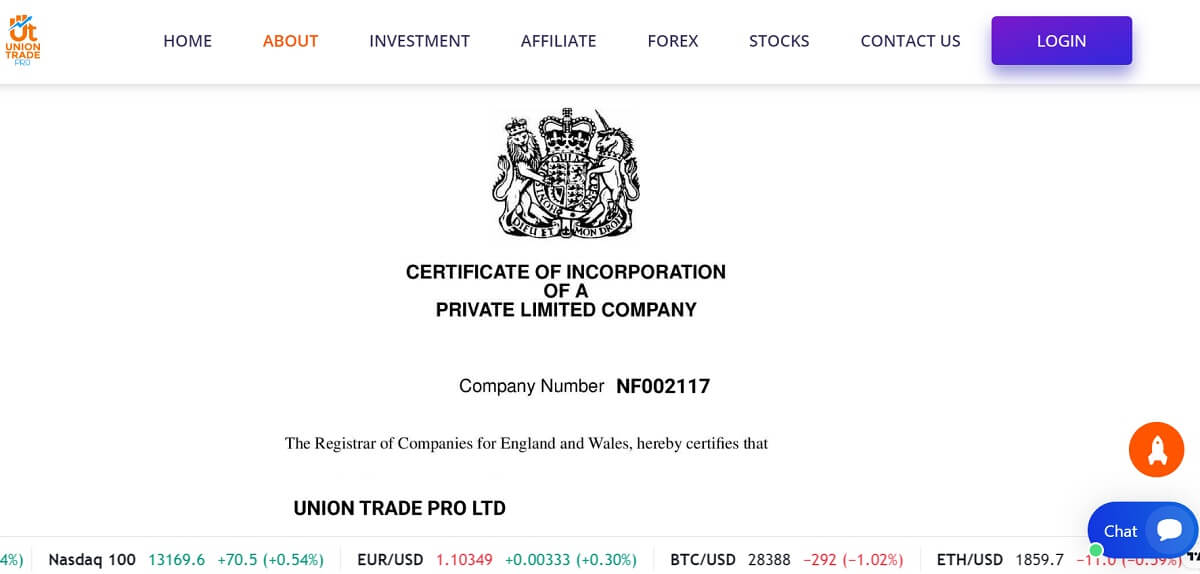 Screenshot from uniontradepro.com