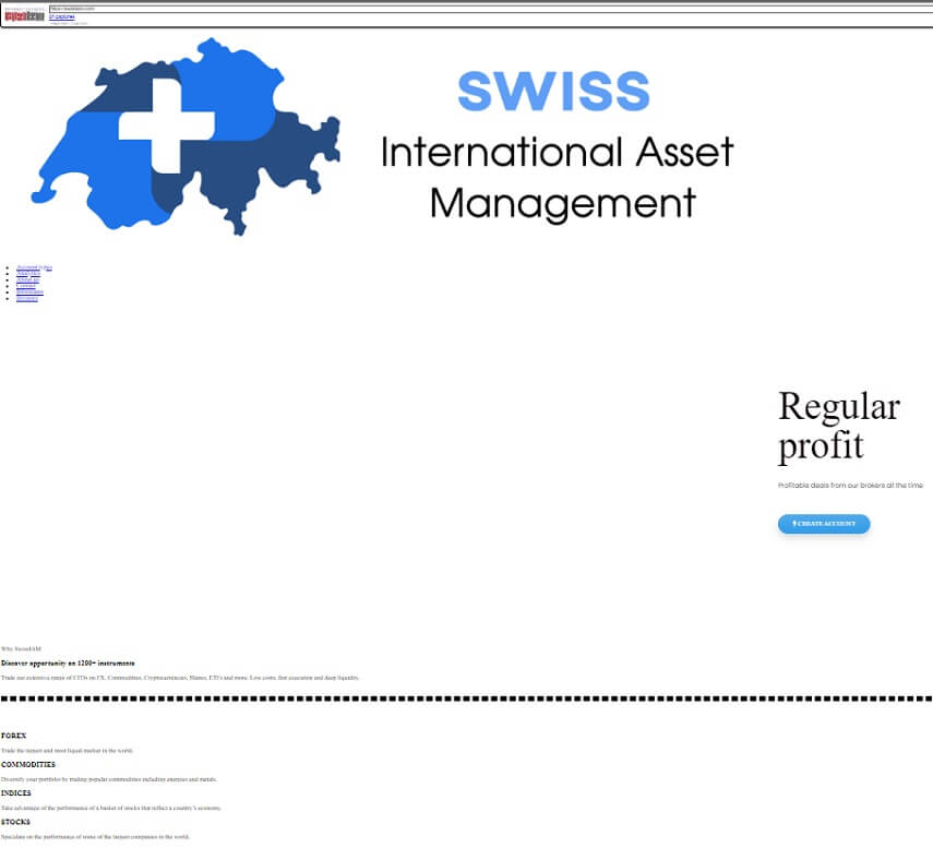 Screenshot of SwissIAM.com from the Way Back Machine