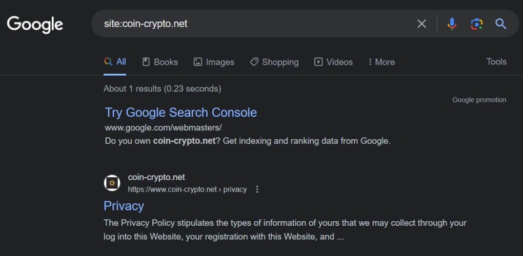 Coin-Crypto.net on the Google Index